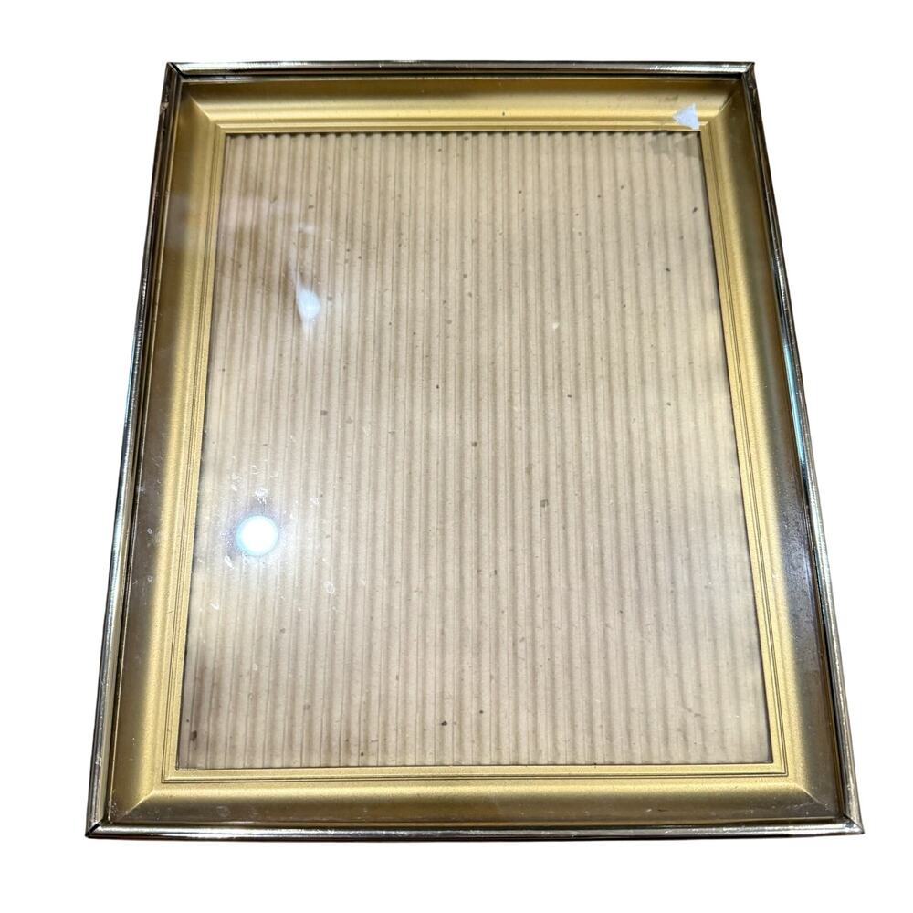 VTG Picture Frame 9x11 (8x10) Brass? Gold Matted Metal Standing Shadow Box Style